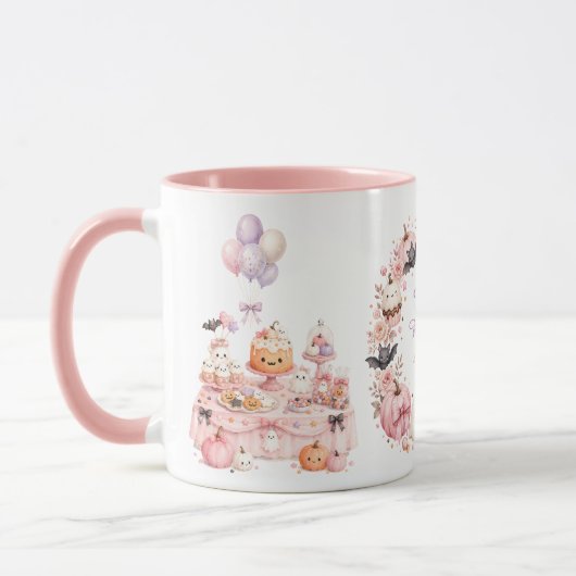 Mug deux tons pour anniversaire Halloween rose (Gauche)