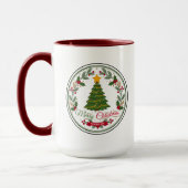Mug deux tons Rond Badge Arbre de Noël Joyeux (Gauche)