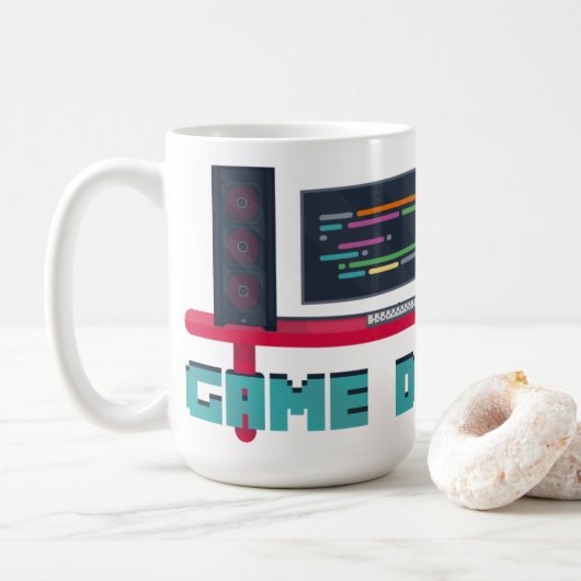 Mug développeur de jeu - Lettres bleues (Avec donut)