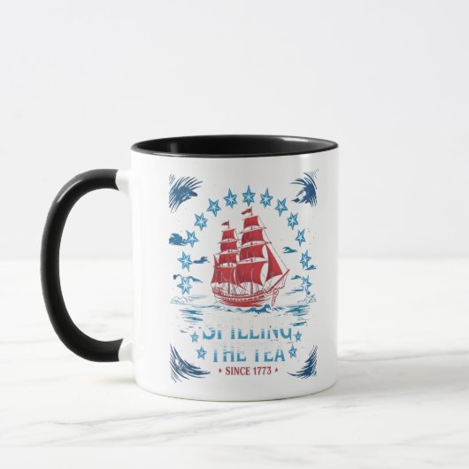 Mug Déverser Le Thé Depuis 1773 Rouge Blanc Bleu Drôle (Gauche)