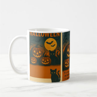 Mug d'Halloween avec chat noir, Citrouille et M co
