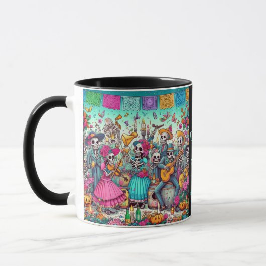 Mug Dia de los Muertos Ajouter un nom Skull Sky Black (Gauche)