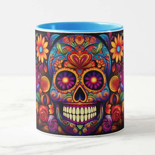 Mug Dia de los Muertos Ajouter un nom Skull Sky Blue I