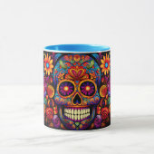 Mug Dia de los Muertos Ajouter un nom Skull Sky Blue I (Centre)