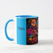 Mug Dia de los Muertos Ajouter un nom Skull Sky Blue I (Gauche)