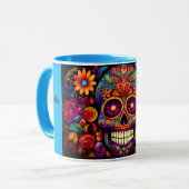 Mug Dia de los Muertos Ajouter un nom Skull Sky Blue I (Devant gauche)