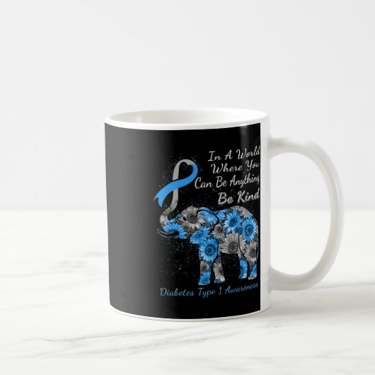 Mug Diabète Type 1 Sensibilisation Tournesol éléphant (Droite)