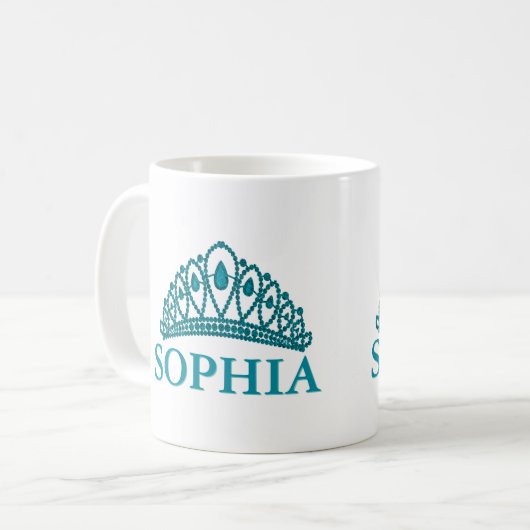 Mug Diadème de princesse Crown Teal Monogram Name (Devant gauche)