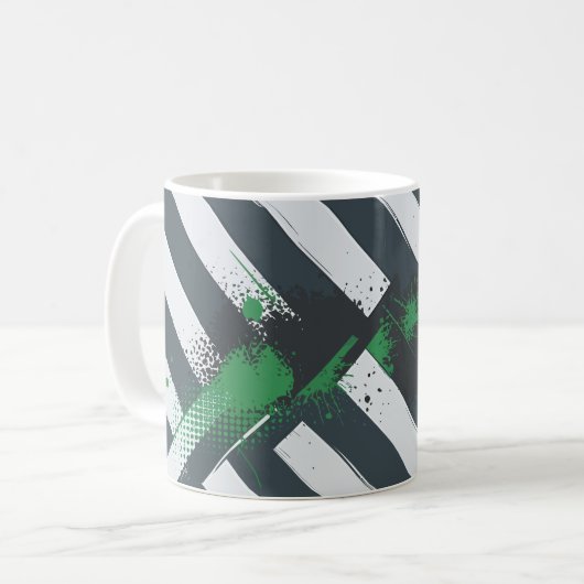 Mug Diagonal Stripes with Green Paint Splashes (Devant gauche)