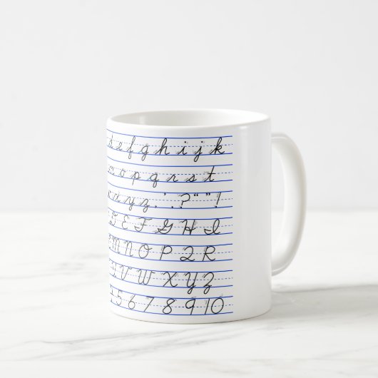 Mug Diagramme d'alphabet anglais en écriture cursive (Devant droit)