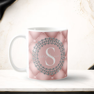 Mug Diamants Brillants Monogramme Rose Pâle Personnali