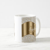 Mug Diamants, Grand Monogramme Or, Nom De Script Blanc (Devant droit)
