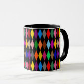 Mug Diamants Harlequin Colorés Design Noir  (Devant droit)