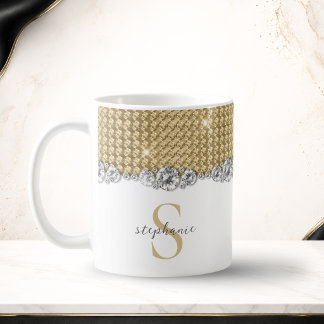 Mug Diamants Or Élégant Brillant Monogramme Personnali
