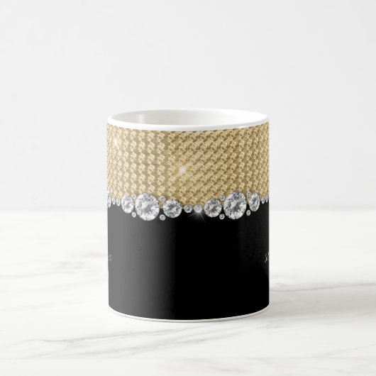 Mug Diamants Or noir élégant Monogramme brillant Perso (Centre)