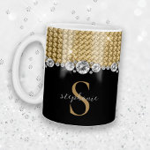Mug Diamants Or noir élégant Monogramme brillant Perso