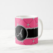 Mug Diamants roses de touffe de monogramme (Devant droit)