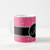 Mug Diamants roses de touffe de monogramme (Devant gauche)