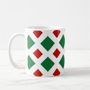 Mug Diamants verts et rouges sur blanc