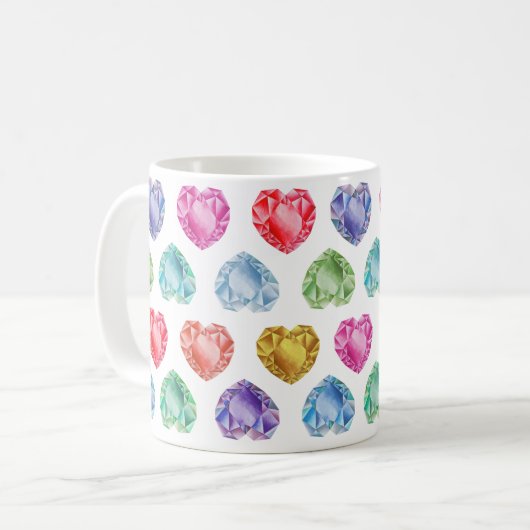 Mug Diamond Heart Aquarelle Motif mignon Pastel Girly (Devant gauche)