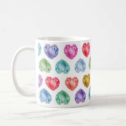 Mug Diamond Heart Aquarelle Motif mignon Pastel Girly (Gauche)