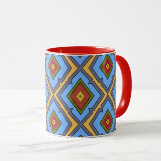 Mug Diamond Pattern Blue Red Yellow Green  (Devant droit)