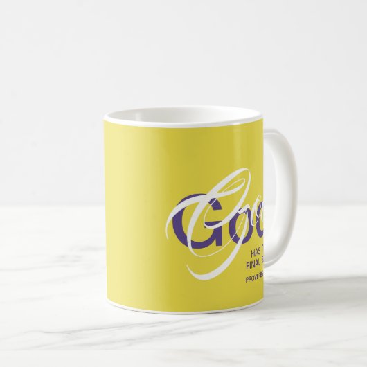 Mug DIEU A LE DERNIER DIT Écriture Monogramme Jaune (Devant droit)