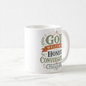 Mug Dieu accueille les conversations honnêtes Citation (Devant droit)