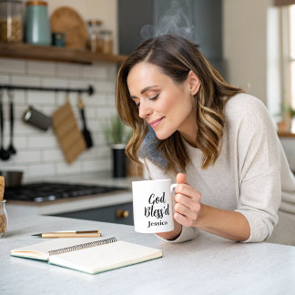 Mug Dieu Béni Inspiration Phrase Blanche Typographie