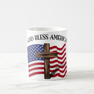 Mug DIEU BÉNISSE L'AMÉRIQUE avec une croix robuste et