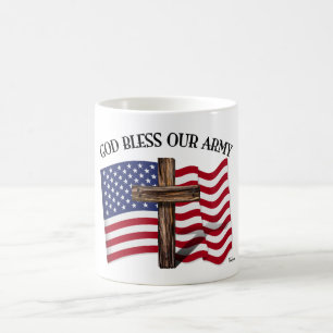 Mug DIEU BÉNISSE NOTRE ARMÉE avec une croix robuste et