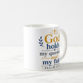 Mug Dieu détient mes questions et ma foi Écriture (Devant droit)