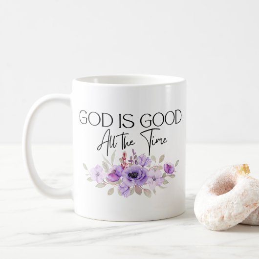 Mug Dieu est bon tout le temps Citation chrétienne Flo (Avec donut)