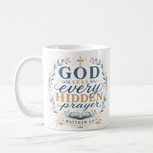 Mug Dieu voit chaque prière cachée Citation chrétienne (Gauche)