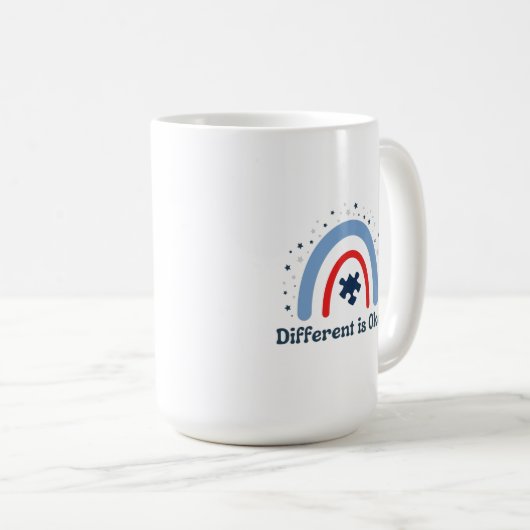 Mug Différent est OK Autism Mug, 15 oz (Devant droit)