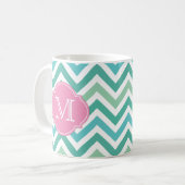 Mug Différentes nuances de Chevron Vert avec Mongram (Devant gauche)
