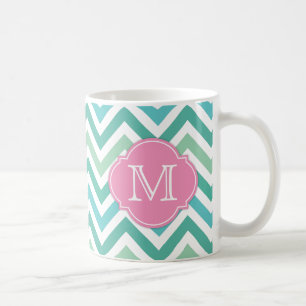 Mug Différentes nuances de Chevron Vert avec Mongram
