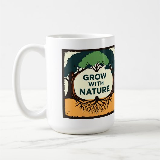 Mug Digital Illustration of Stylized Tree with Roots a (Gauche)