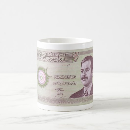 Mug Dinar irakien avec Saddam Hussein (Centre)