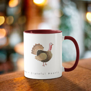 Mug Dinde à l'aquarelle Bon café Cœurs reconnaissants