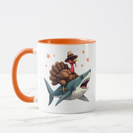 Mug Dinde chevauchant un requin drôle de Thanksgiving (Gauche)