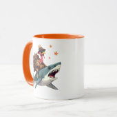 Mug Dinde chevauchant un requin drôle de Thanksgiving (Devant gauche)