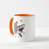 Mug Dinde chevauchant un requin drôle de Thanksgiving (Devant gauche)