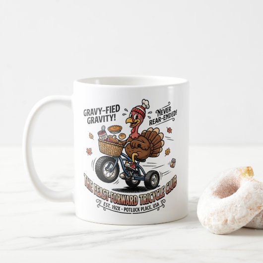 Mug Dinde drôle de Thanksgiving Tricycle | Rétro Potlu (Avec donut)