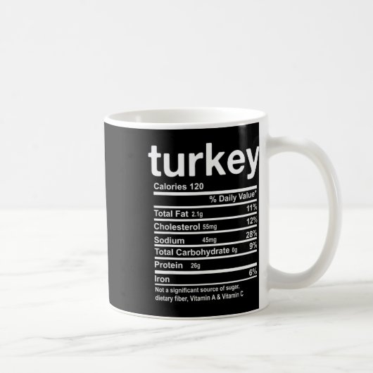 Mug Dinde Faits Nutritionnels Drôle de Thanksgiving No (Droite)