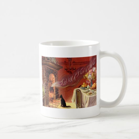 Mug Dîner de Thanksgiving Chat Noir Cheminée Dinde (Droite)