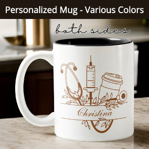 Mug d'infirmière à monogramme floral, Cadeau médic
