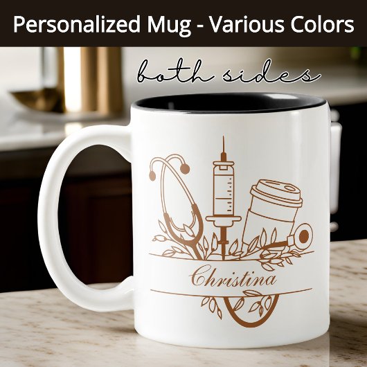 Mug d'infirmière à monogramme floral, Cadeau médic