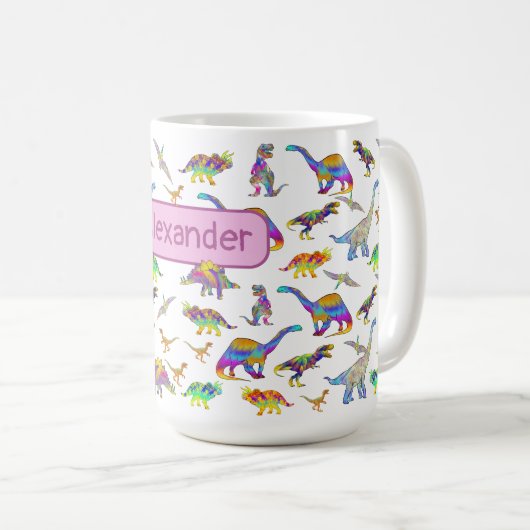 Mug Dinosaur coloré monogrammed filles (Devant droit)