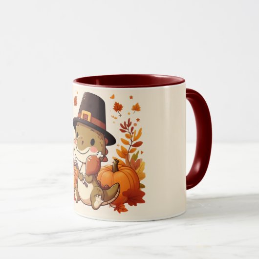 Mug Dinosaur de Thanksgiving mignon (Devant droit)
